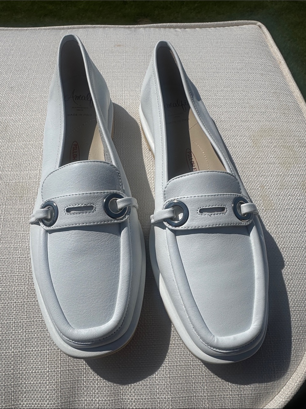 Amalfi White Leather Loafers with Silver-Tone Bit